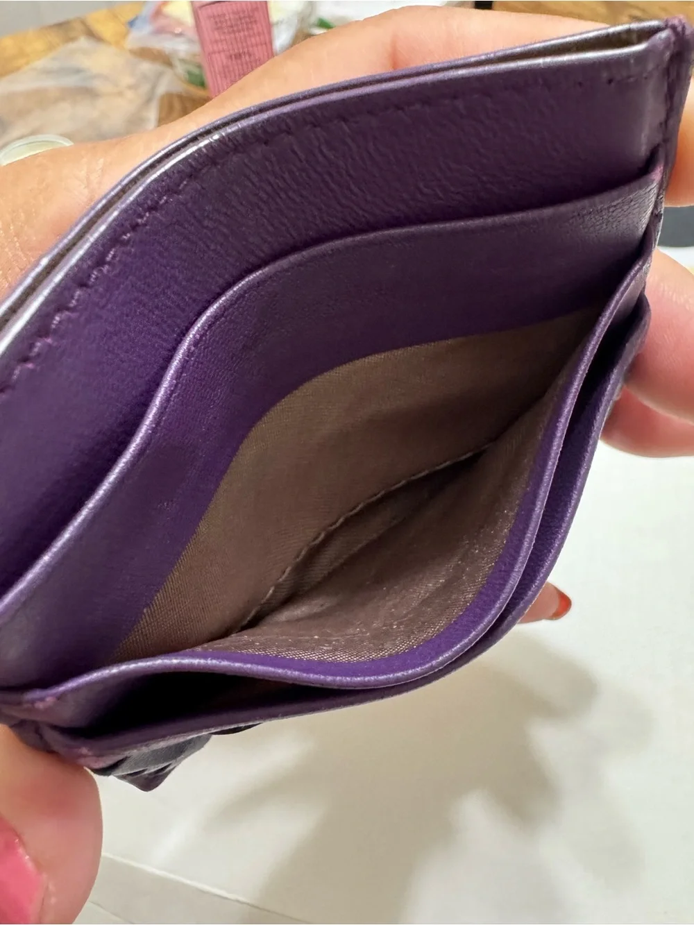 Bottega Veneta Leather Card Holder in Deep Purple with Woven Detail